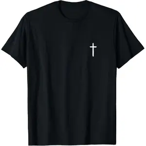 100% Cotton Unisex Small Cross Subtle Christian Minimalist Religious Faith T-Shirt