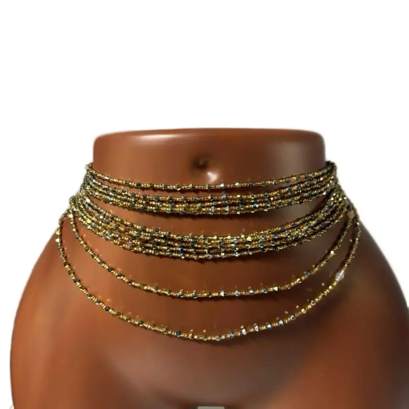 AAEssentials Golden Healing Crystals Waist Beads with Tassels - Decorative Accessory for Stylish Wear Fashion