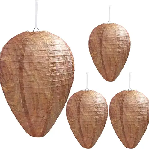 Wasp Nest Decoy 4 Pack 11" x 8.7" – Outdoor Hanging Fake Hornet Nest, Natural Wasp Repellent for Patio, BBQ, Backyard Visibility Coverage Garden