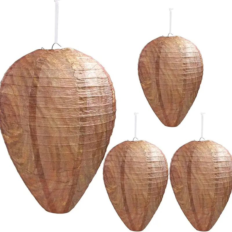 Wasp Nest Decoy 4 Pack 11" x 8.7" – Outdoor Hanging Fake Hornet Nest, Natural Wasp Repellent for Patio, BBQ, Backyard Visibility Coverage Garden