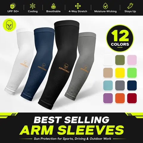 ARMORAY Men's Breathable Compression Sleeves - UPF 50+ Anti-UV, Sweatwicking Solid, Tattoo Cover, Football Fitness Accessory, Elastic Body Protection, Cooling Protective, Long Arm Warmers, Machine Washable Sports Sleeves & Support