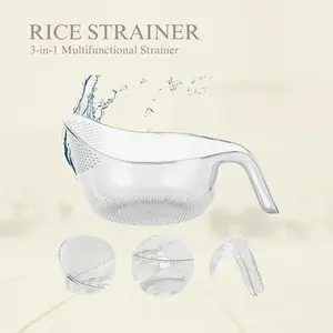 Aesthetic Multifunctional Rice Strainer with Handle – Sturdy BPA-Free Transparent Plastic Kitchenware, Silicone Vegetable & Fruit Utensils, Cheese & Coffee Dispenser Set
