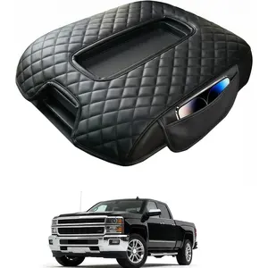 Center Console Armrest Cover with Side Pocket For Chevy Silverado & GMC Sierra 1500 2500 3500 2014-2018, Yukon & Tahoe & Suburban 2015-2020, For Console Bucket Seat, Arm Rest Cushion, Anti-Scratch
