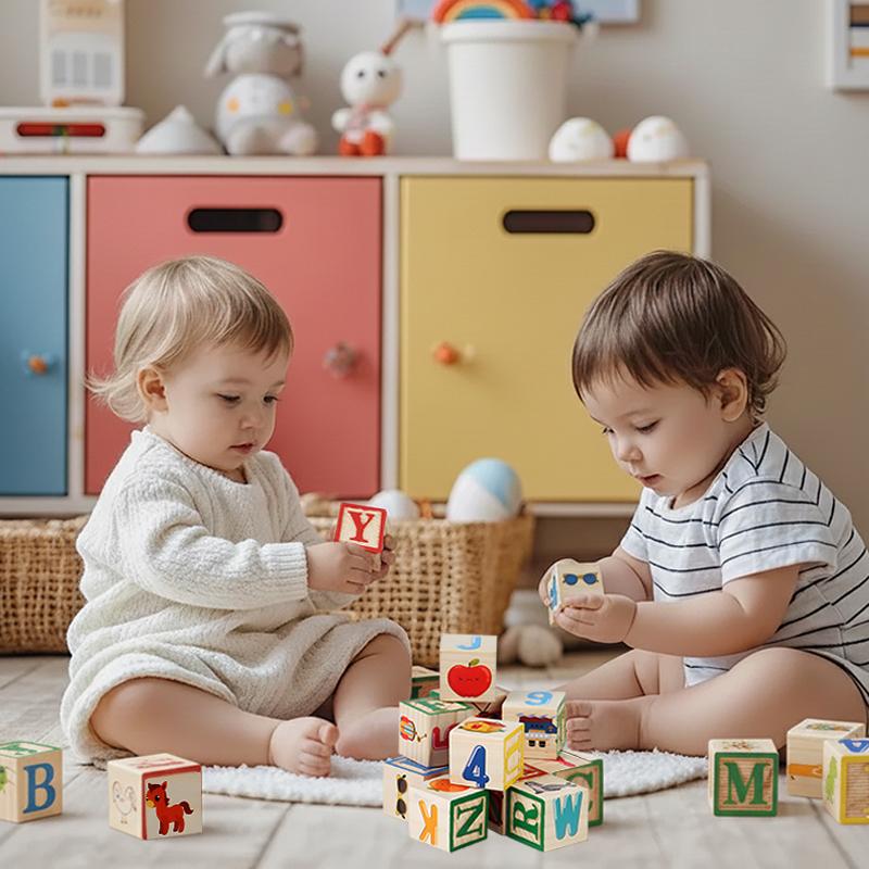 【Build anything】27 PCS Large Wooden Blocks for Toddlers 1-3, Alphabet Number Stacking Toys, Montessori Learning Toys for Babies, Educational Kids Gifts