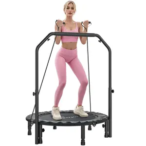 Soozier 40" Foldable Mini Trampoline, Rebounder Trampoline for Adults with Adjustable Foam Handle and Resistance Bands, Fitness Rebounder for Indoor Outdoor Workout, Max Load 330 lbs, Black