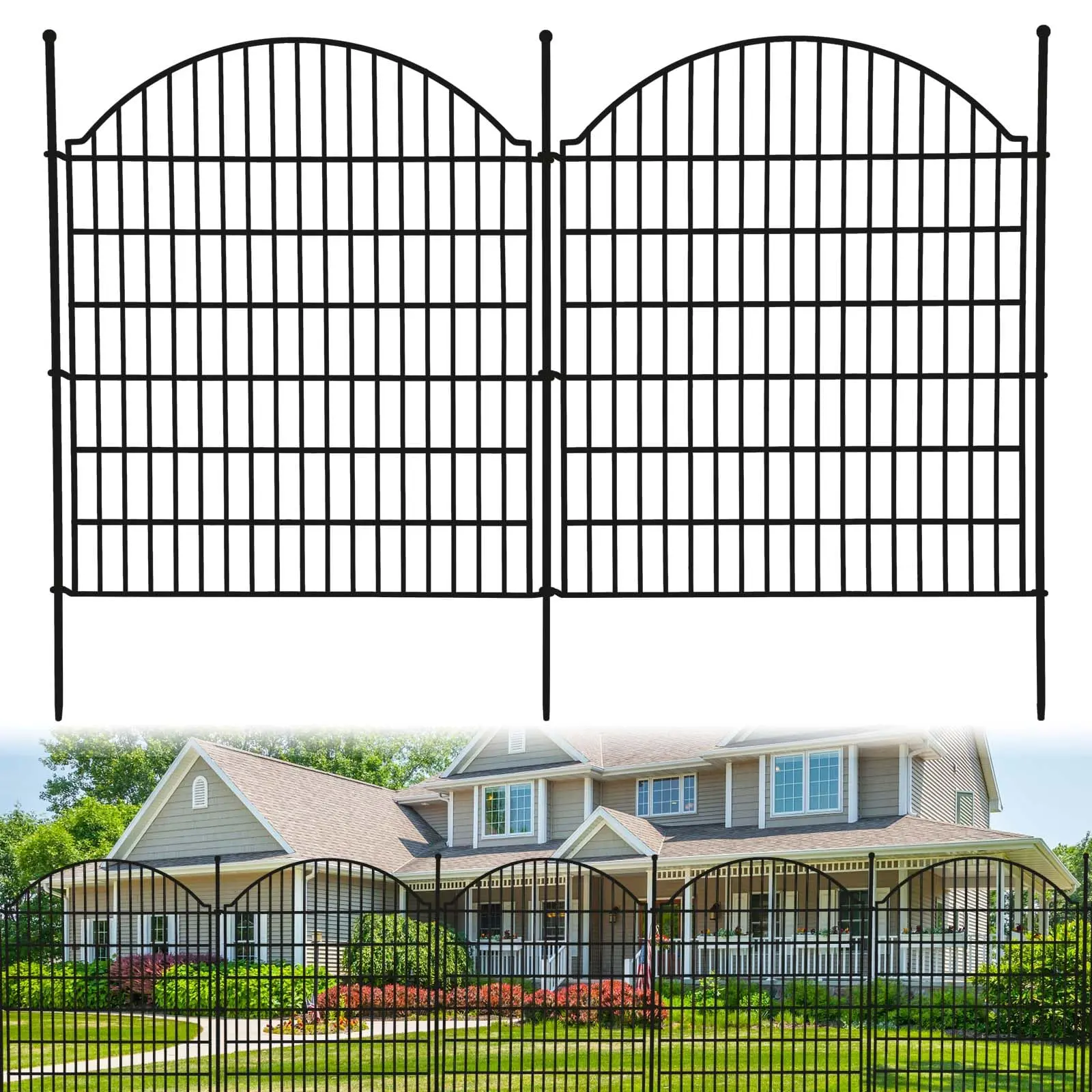 GARVEE Decorative Garden Fence 10 Panels No Dig Outdoor Yard Patio Animal Barrier Rustproof Metal Wire Panel 32 in H x 24 ft L Temporary Dog Fence Curved Design