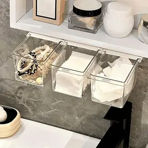 4 Transparent Pull-Out Storage Boxes, Durable Bathroom Organizer, Space-Saving Wall-Mounted, Ideal for Makeup Desk, Bathrooms, Dressing Tables, Cosmetics Organizer Storage