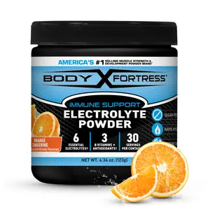 Body Fortress Electrolyte Powder - Orange Tangerine - Sugar Free Hydration Powder Drink Mix - 6 Essential Electrolytes - B Vitamins - 30 Servings