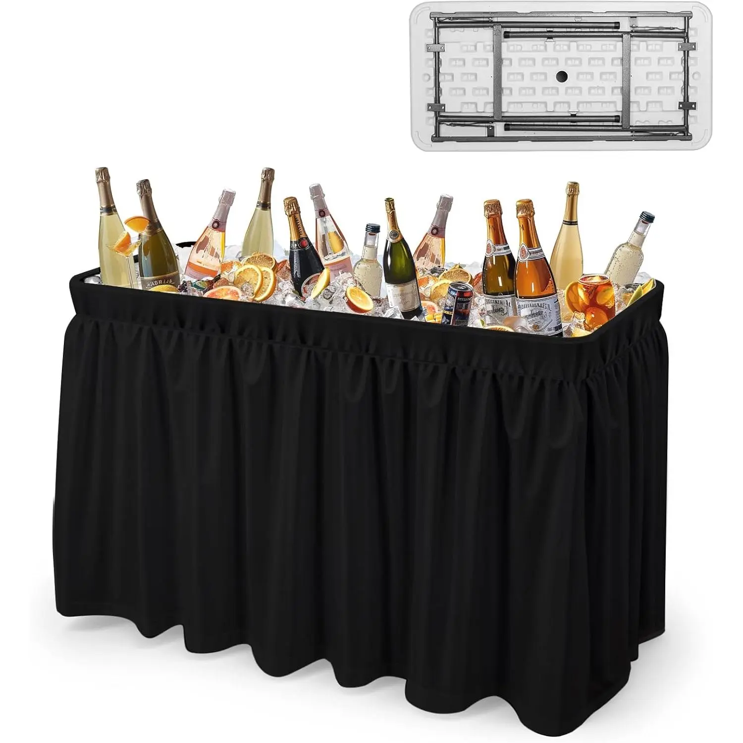 VINGLI 4 Foot Party Ice Cooler Folding Table, Portable Tailgate Camp Fishing Cleaning Table, Plastic with Matching Skirt, Ice Table for Party, BBQ, Camping,Picnic