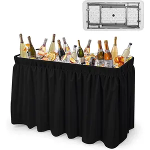 VINGLI 4 Foot Party Ice Cooler Folding Table, Portable Tailgate Camp Fishing Cleaning Table, Plastic with Matching Skirt, Ice Table for Party, BBQ, Camping,Picnic