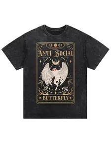 Black Anti Social Butterfly T-Shirt with Bold Graphic Print Funny Social Anxiety Humor Tee for Men and Women Trendy Casual Streetwear Top for Everyday Outfits Sarcastic Graphic Shirt for Introverts and Butterfly Lovers
