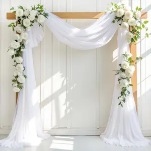 White Sheer Chiffon Wedding Arch Draping Fabric 2 Panels 30'' x 18FT for Easter Bridal Shower Outdoor Party Church Ceremony Backdrop Decoration