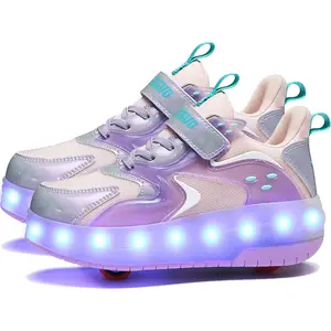 USB Rechargeable LED Light Up Roller Sneakers, Wheeled Skate Shoes for Boys Girls Kids