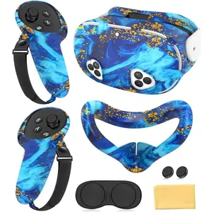 Cover Set Compatible with  Quest 3S Accessories, VR Protector  Cover, Controller Grips, Front Shell Headset & Lens Protective for Oculus/ Quest 3s Accessories (Illusion Blue)