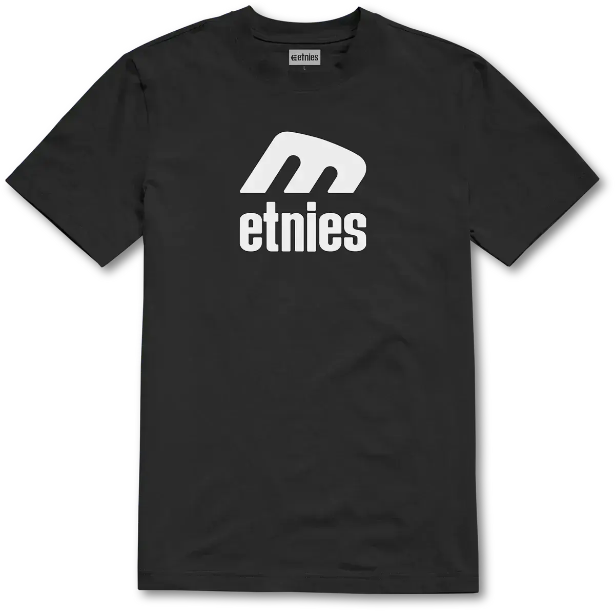 etnies Icon E Tee - Men's Black/White Boxy Fit Short-Sleeve T-Shirt, 5.2 oz 100% Combed Ring-Spun Cotton Fine Jersey, Tshirt, Standard, All Seasons, Soft