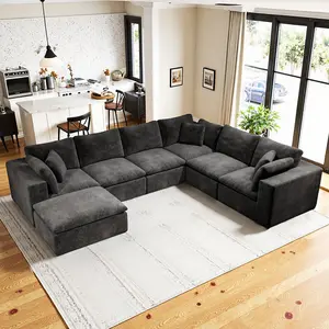 【7 Packages shipping】138'' Oversized U Shaped Boneless Sectional Couches，7 Seater Modular Cloud Sofa with ottoman，For Living Room Apartment， NoAssembly Required, Big Comfy Couches Set with Chenille Fabric Memory foam cushion