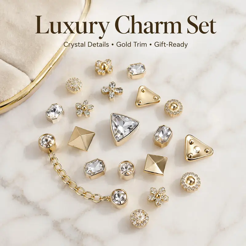 26-Piece Rhinestone Shoe Charms Set - Chic ABS Sparkling Embellishment, Detachable DIY Shoe Accessories for Beach Garden Sandals, Casual Slides