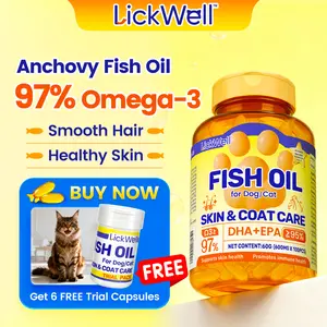 97% Omega-3 Anchovy Fish Oil - LickWell Cats Pet Supplement, 100 Capsules | Supports Skin Health & Promotes a Shiny Coat