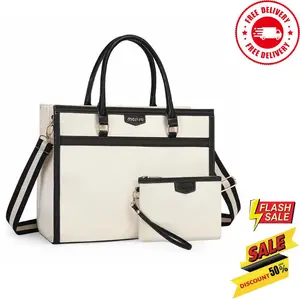 Women's Tote Bags | Canvas Work Shoulder Bag, Stylish Briefcase for Office & Travel | Women’s Laptop Tote Bag for MacBook 15-16