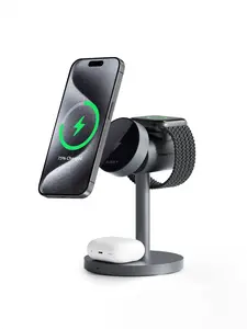 AUKEY Magnetic Qi2 15W Wireless Charging Station 3 in 1 with 30W PD Charger for iPhone 17 Apple Watch AirPods Reddot Winner Design Fast Charging Stand - Smartphone  LC-MC311