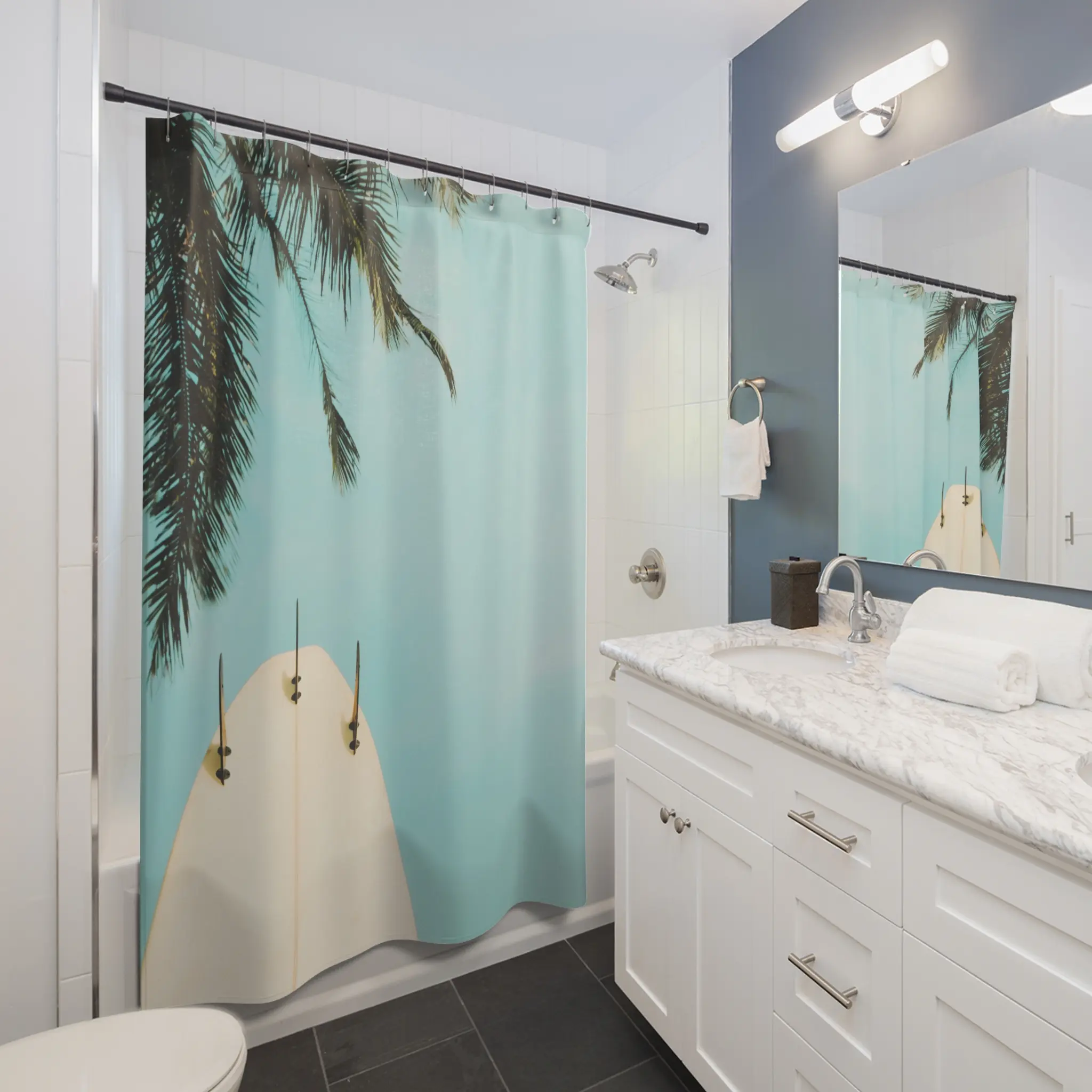 Surfer Surfboard Shower Curtain for Beach House Bathroom Decor. Beach lover gift. Surf Life home decor. Surf Shack home decor.