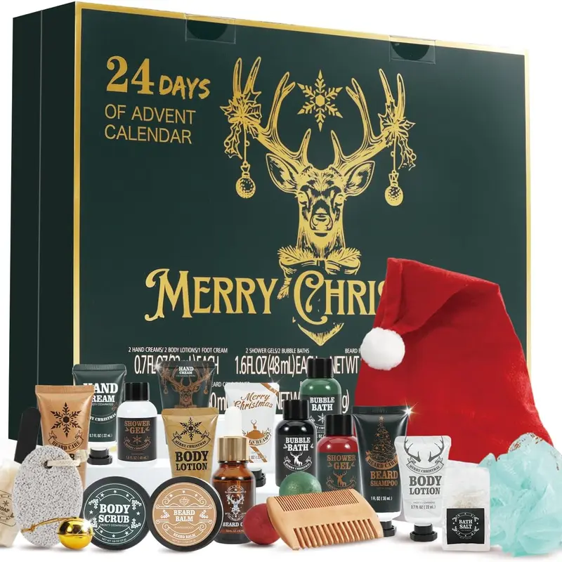 Rinse&Robust Advent Calendar 2026 for Men, 24PCS Men’s Beard Care Set Bath and Body Set Christmas Gift for Him Selfcare & Bath Essentials Gift for Men, Boyfriend Husband Stocking Stuffers
