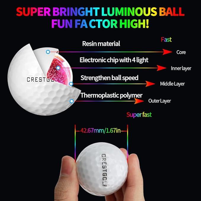 Glow in The Dark Golf Balls Light up Led Golf Balls Night Golf Gift Sets for Men Kids Women 6 Pack