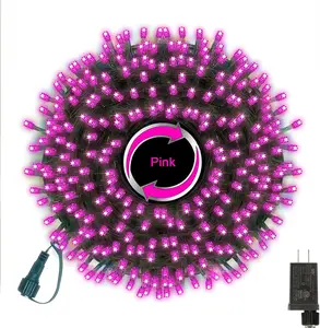 LAMPHOME 33ft Valentine Lights String, 100 LED Green Wire Pink Fairy Starry String Lights Plug in,11 Lighting Modes for Valentines Day Tree Decorations Wedding Party Decoration (Pink)