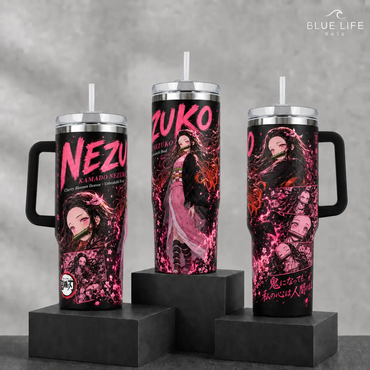 Nezuko Kamado Demon Slayer Anime Tumbler 20oz 40oz with Handle Straw Pink Blood Demon Art Awakened Form Stainless Steel Insulated Travel Mug Gift for Fans Otaku Merch Kawaii Birthday Aesthetic Cup