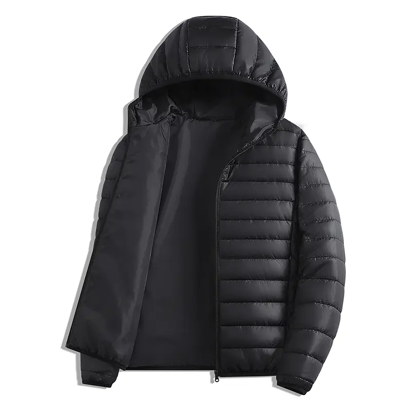 Men's Cotton Slim-Fit Long-Sleeve Hooded Jacket Coat - Lightweight, High-Quality, Windproof, Simple Quilted, Non-Bulky, Comfortable, Stylish, Versatile Menswear - Suitable for Daily Commutes, Outdoor Sports