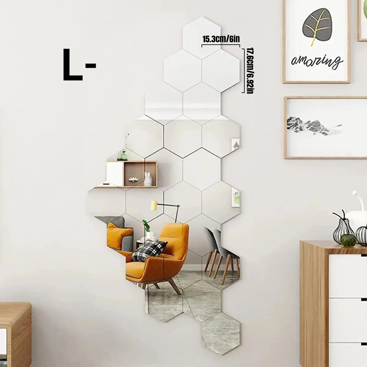 Room Decor Hexagon Mirror Wall Tiles Sticker, 12pcs Modern DIY Decorative Removable Wall Art Mirror Sticker, Creative Mirror Wall Ornaments for Living
