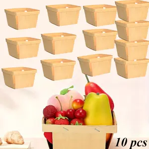 10 Pcs Storage Basket, Party Snack Gift Basket, Dining Table Fruit Basket, 5.75-inch Square Ventilated Wooden Box, High-quality Material, Easy To Store, Suitable for Picking Fruits or Storing Art and Crafts Organiser Beige Drawer