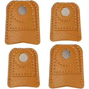 4-Piece Leather Finger Protector Coin Thimble Pads for Hand Sewing Quilting Knitting Pin Needles Craft DIY Tools, 2 Sizes