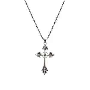 Gothic Cross Necklace Silver Pendant Chain Y2K Korean Streetwear Jewelry Unisex