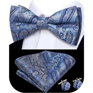 Hi-Tie Bow Ties for Men Pre-Tied Pocket Square with Cufflinks Mens Bowtie Sets for Wedding Formal Party