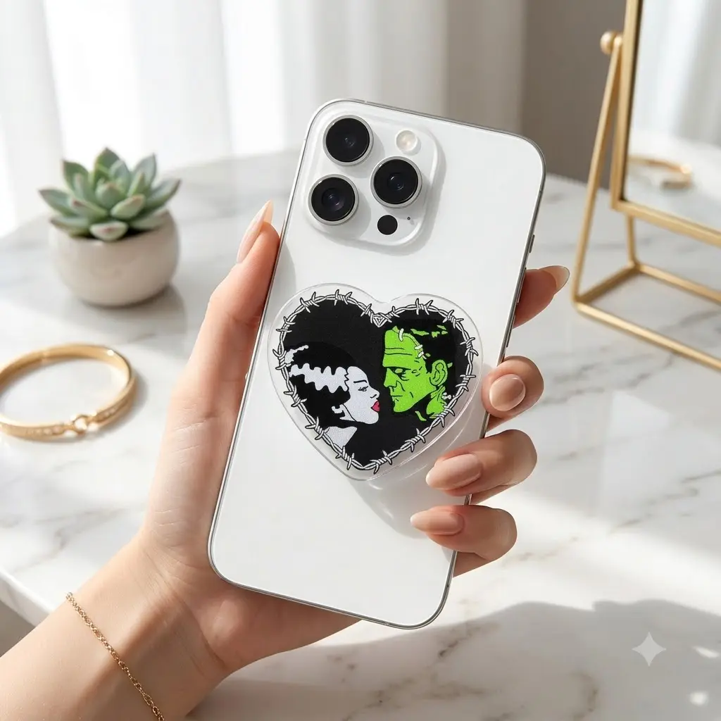 Love Monster Heart Magnetic Phone Grip, Cute Horror Couple Mobile Stand, Creepy Cute Phone Holder, Quirky Valentine Gift For Readers