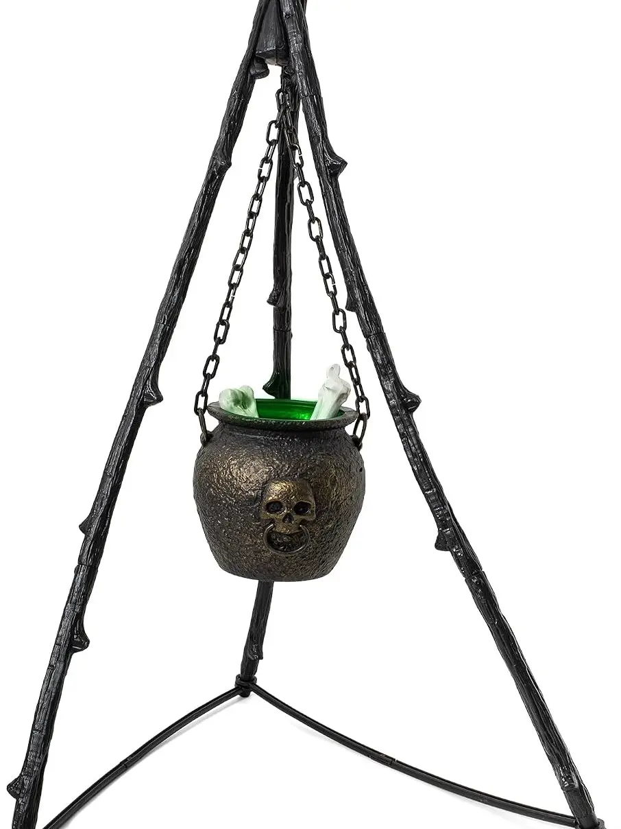 Halloween Decorations Witch Cauldron with Tripod, Realistic Witch's Fireplace, Color-Changing with Bones & Cotton, Indoor & Covered Outdoor Scary Haunted House Yard Porch Parties Decor | Realistic Witch's Fireplace, Color-Changing with Bones & Cotton