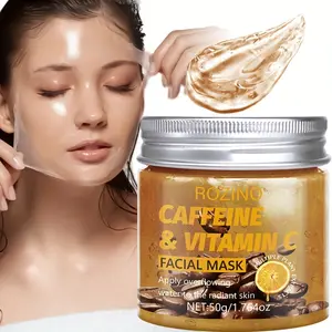 ROZINO Caffeine & Vitamin C Energizing Jelly Mask (50g) - Brightening & Hydrating Facial Treatment with Jojoba Oil & Biotin, Pore Refining Gel Mask for Dull & Tired Skin, Day & Night Use for Radiant Glow