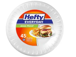 Hefty Everyday 9 Inch Foam Plates, White, 45 Count (Pack of 1) Disposable Family Peace Stylish