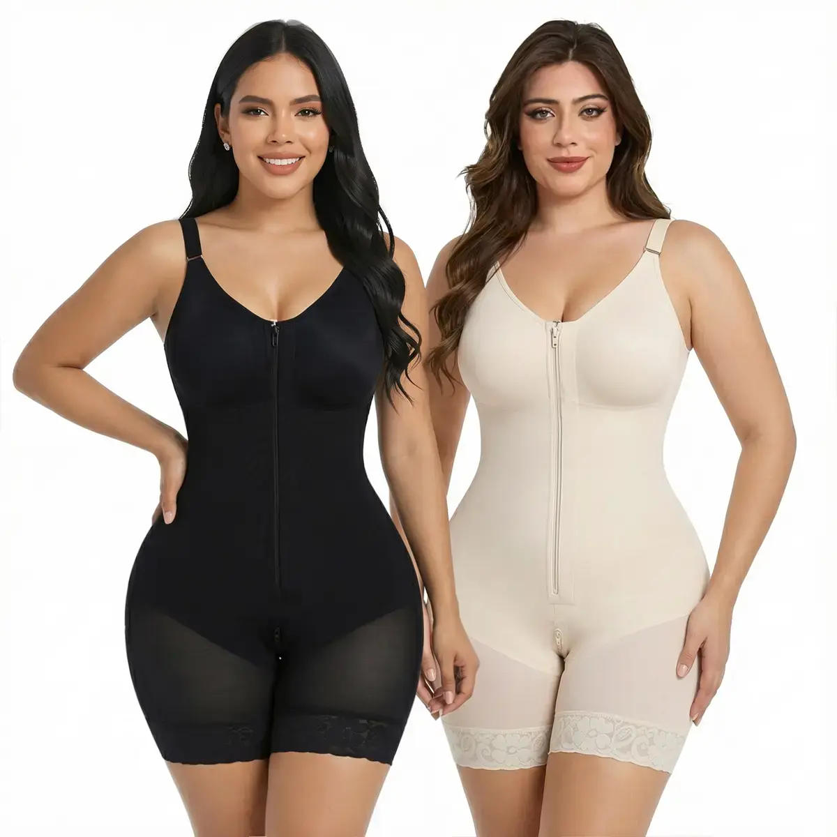 Women's High Compression Fajas Colombianas, Hourglass Figure Full Body Shaper Postpartum Slimming Shapewear, Tummy Control Butt Lifter with Zipper Crotch & Detachable Adjustable Shoulder Straps