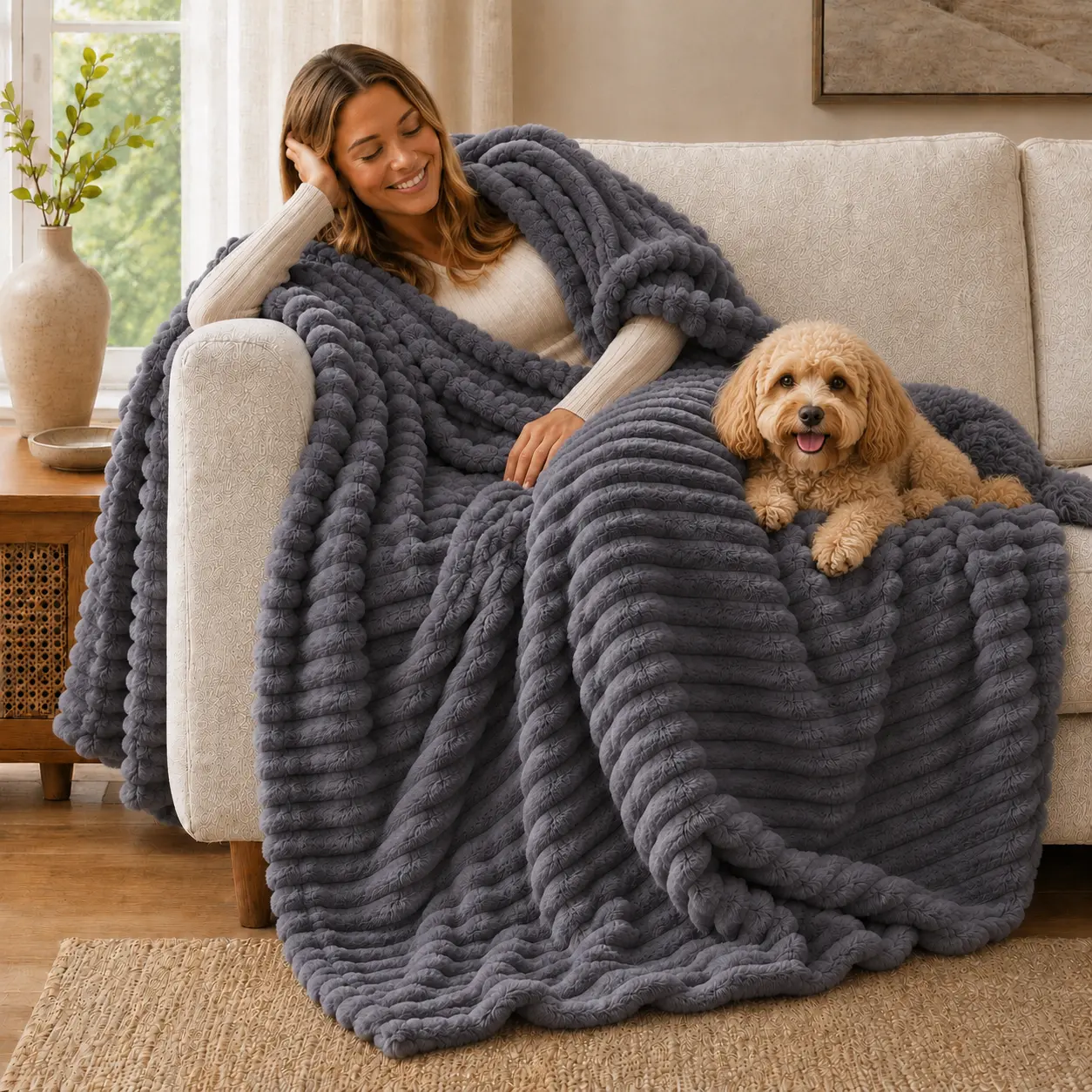 【Your New Favorite Blanket】UFIST Ultra Soft Throw Blanket for Couch & Bed, Cozy Plush Blanket with Elegant Texture Design, Lightweight Warm Blanket for Home, Bedroom, Sofa and Movie Nights