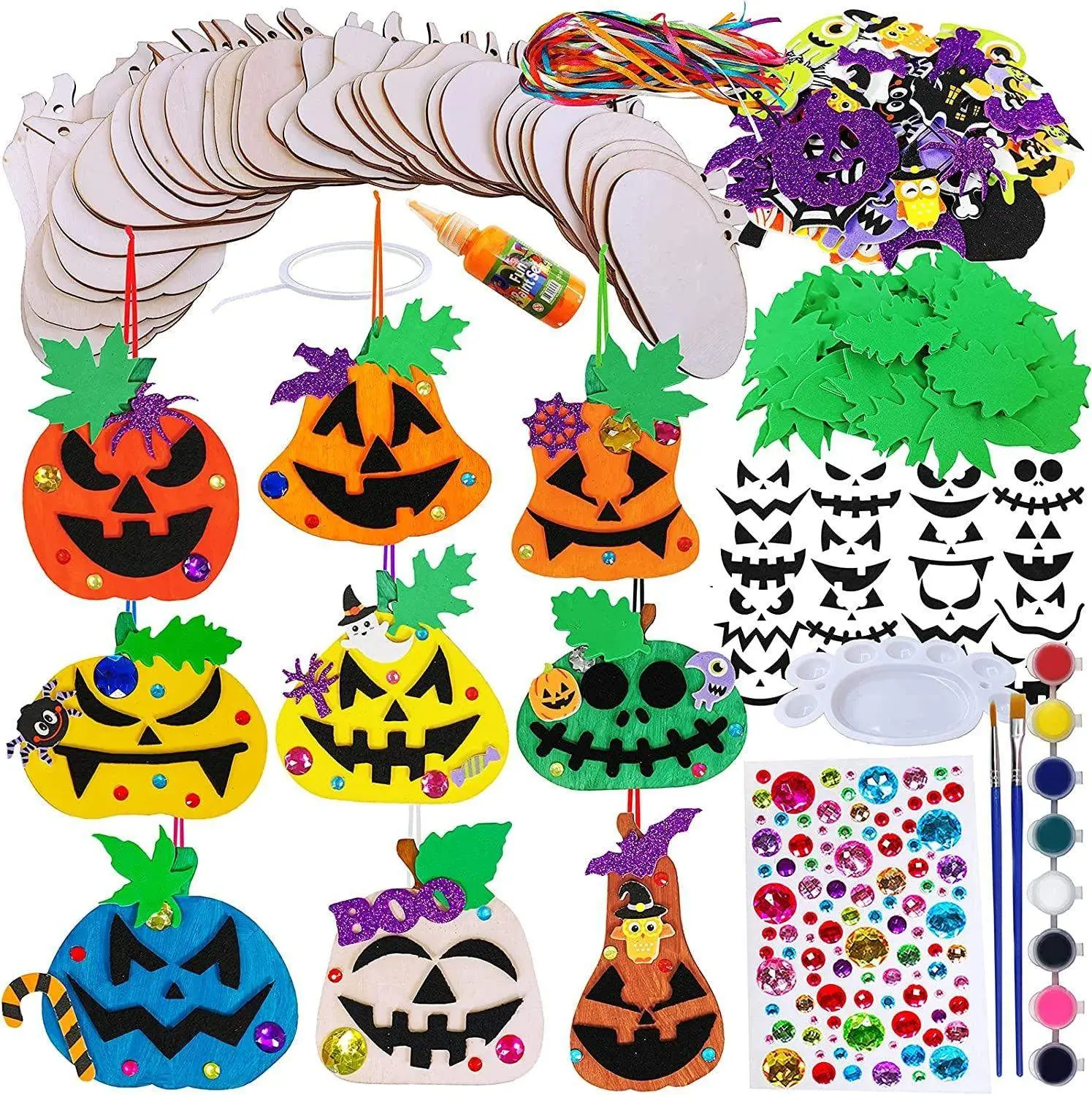 63 Sets Halloween Pumpkin Decorations DIY Wooden Ornaments Fall Craft Kits Paintable Unfinished Wood