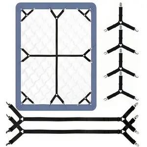 LMMAKE Bed Sheet Straps, 6-Pack Adjustable Triangle Corner Holders, Heavy-Duty Elastic Mattress Fasteners, Secure Fitted Sheets for Twin to King Sizes, Black Bedroom Accessories
