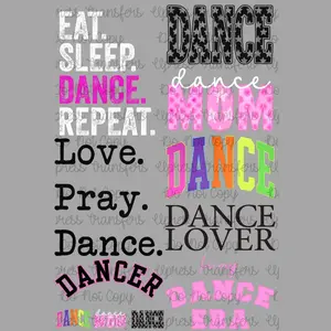 Trendy Dance Mini DTF Transfer Gang Sheet 24.5" Wide x 36" Long Direct To Film Trendy Vibrant Designs for Stylish Wardrobe