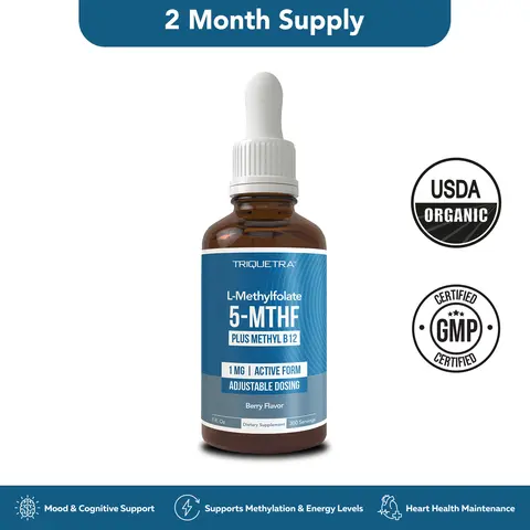 L-Methylfolate (1mg) Plus Methyl-B12 (300 Servings)- Active 5-MTHF Form, Organic Berry Flavor, Liquid Form – Mood, Cognition, Methylation Supplement fitness dietary