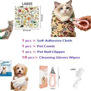 Cat Wrap Cloth Pet Adhesive Cloth Set Includes Pet Comb, Pet Scissors, Pet Wipes, Cat Wrap Cloth, Essential for Pet Families  face cleaning clean face  multifunctional care  camera travel storage