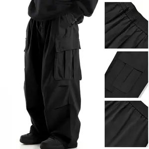 VV Selected — Men’s dark avant-garde parachute cargo pants, loose fit tactical pants with dropped crotch and drawstring hem, Y2K streetwear joggers for men, oversized utility bottoms for everyday wear and hip-hop style