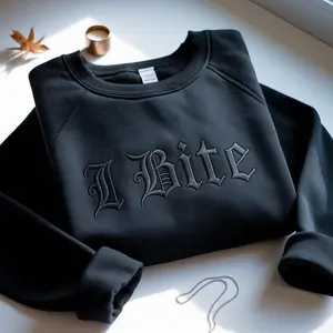 I Bite Embroidered Sweatshirt, Funny Sarcastic Womens Tshirt, Unhinged Gen Z Meme Shirt, Trending Ironic Tee For Women, Gift For Friends