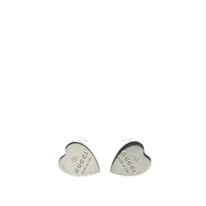 Pre-owned GUCCI Sterling Silver 925 (Ag925) Small Leather Goods SV925 Heart Motif Stud Earrings Silver