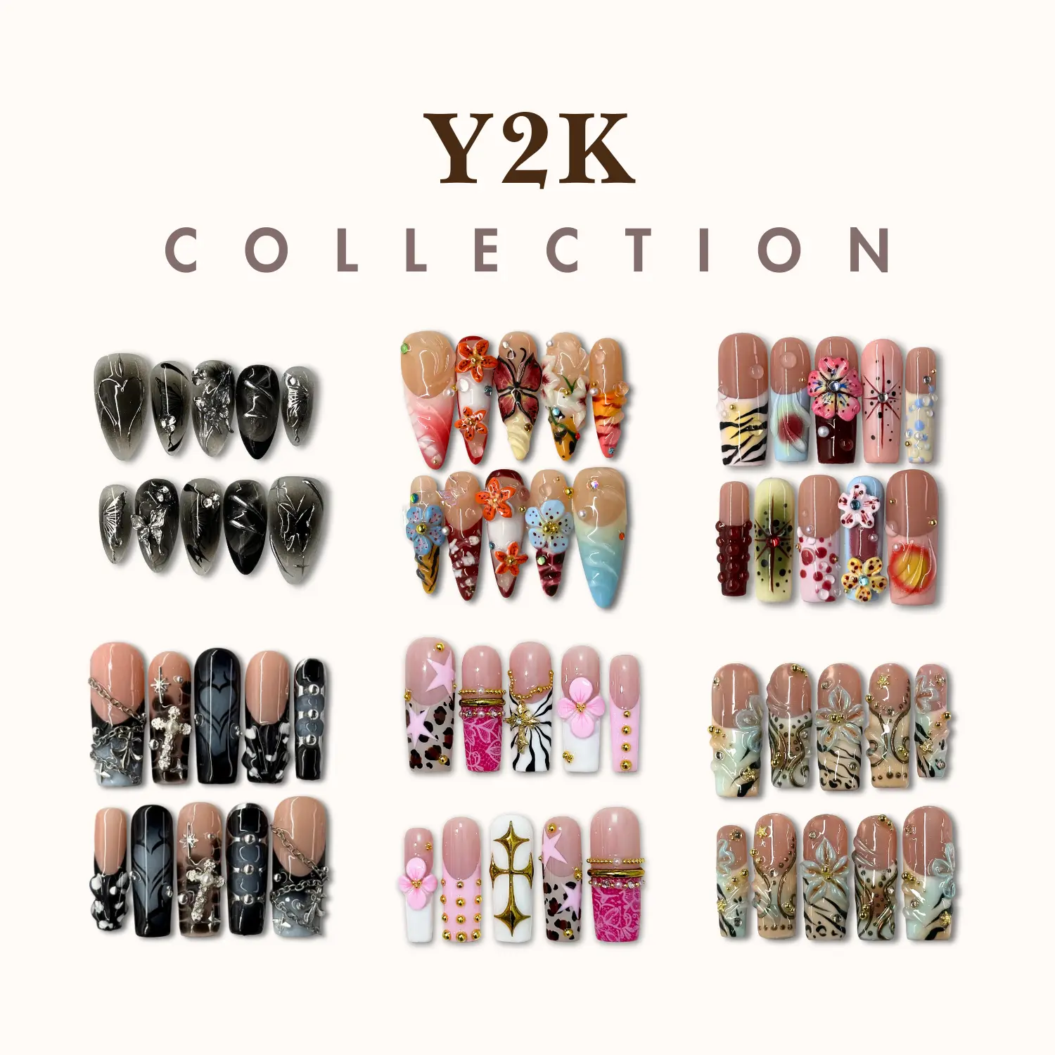 NailPhoria Y2K Collection - Handmade Press-On Nails | Reusable, Salon-Quality, Long-Lasting, Glossy Design